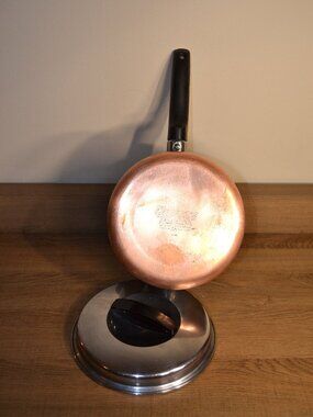 Vintage Ekcoware 1 Qt Stainless Steel with Copper Bottom Pot Saucepan w/ Lid, 7"